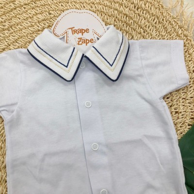 body gola bordada M C- linhas marinho e bege